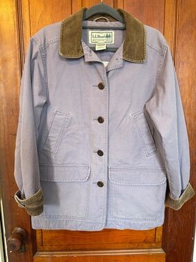 Vtg L.L. Bean Lavender Canvas Chore Jacket with Brown Corduroy Collar sz S Pet
